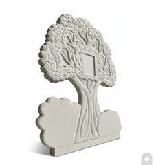 Spalliera monumentale Albero della Vita in marmo resina beige 75x95 cm con alloggiamento per fotoceramica e spazi per epigrafi