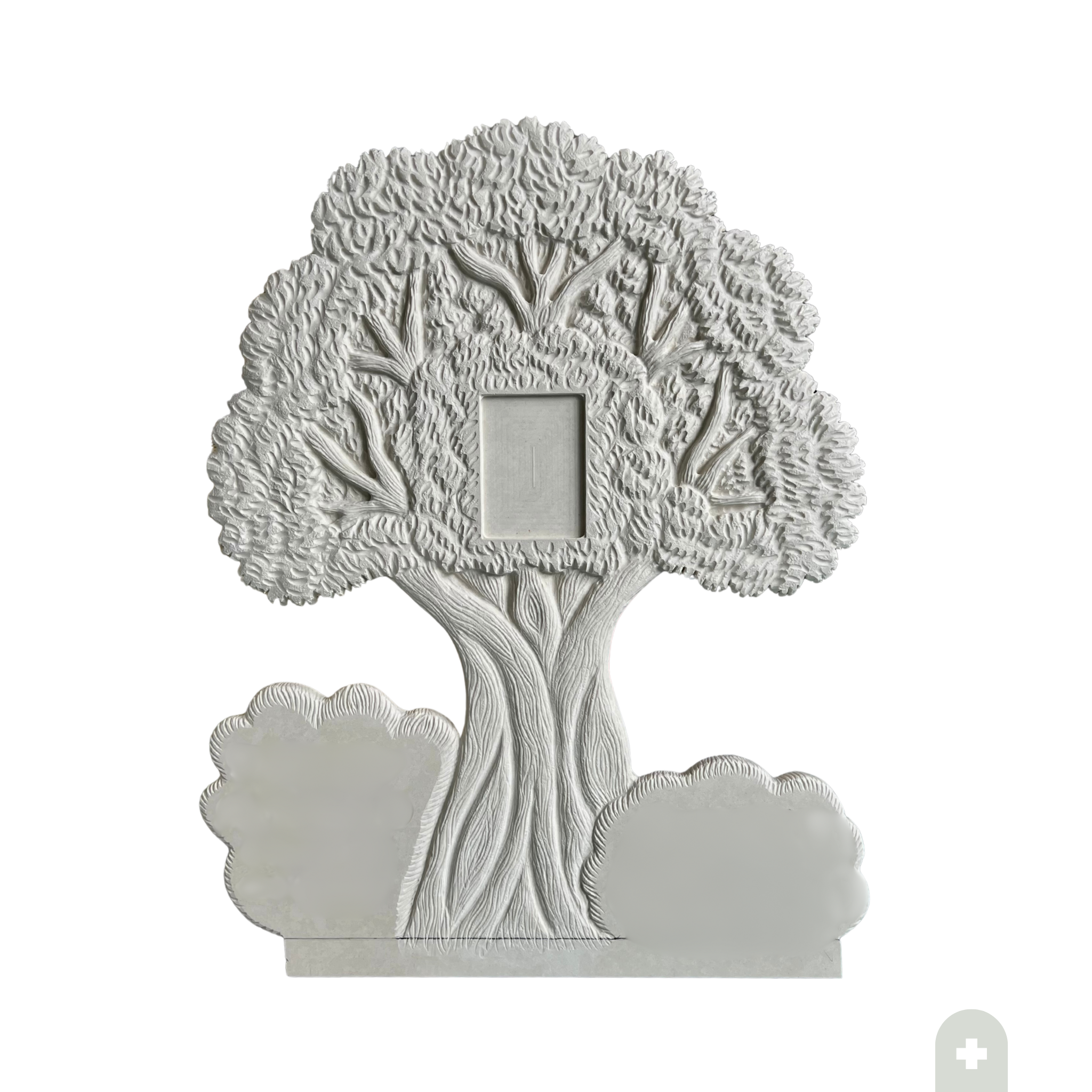 Spalliera monumentale Albero della Vita in marmo resina beige 75x95 cm con alloggiamento per fotoceramica e spazi per epigrafi
