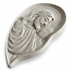 Scultura Bassorilievo Gesù in Preghiera "Goccia di Fede" – Decoro Sacro Artigianale per Lapidi e Cappelle - CR40