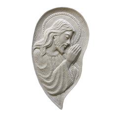 Scultura Bassorilievo Gesù in Preghiera "Goccia di Fede" – Decoro Sacro Artigianale per Lapidi e Cappelle - CR40
