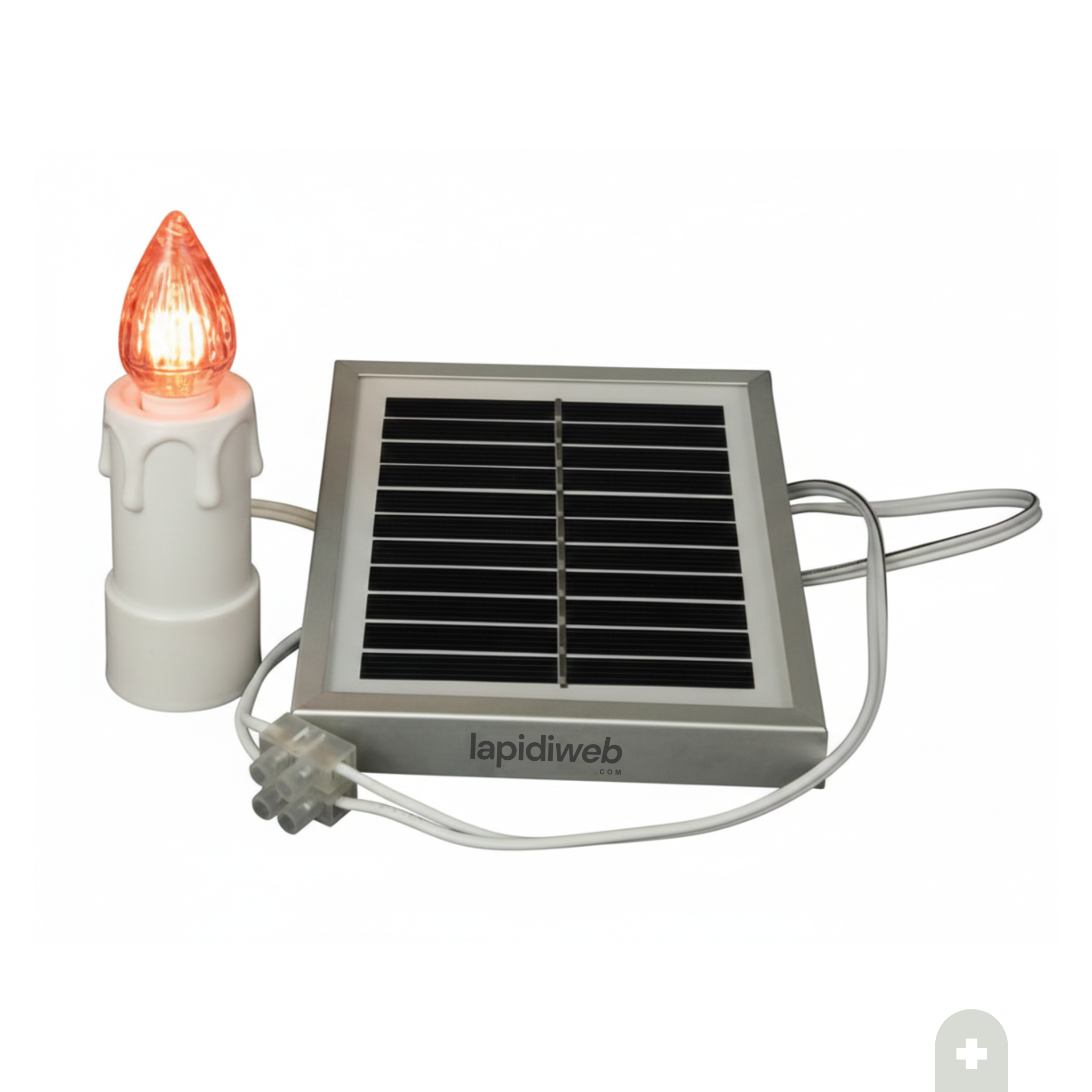 Kit luce votiva fotovoltaica con pannello solare, lumino a 2 LED luce rossa fissa e cavo di collegamento per tomba a terra