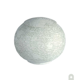 Urna cineraria a forma di sfera con decorazione materica color acqua marina e coperchio integrato