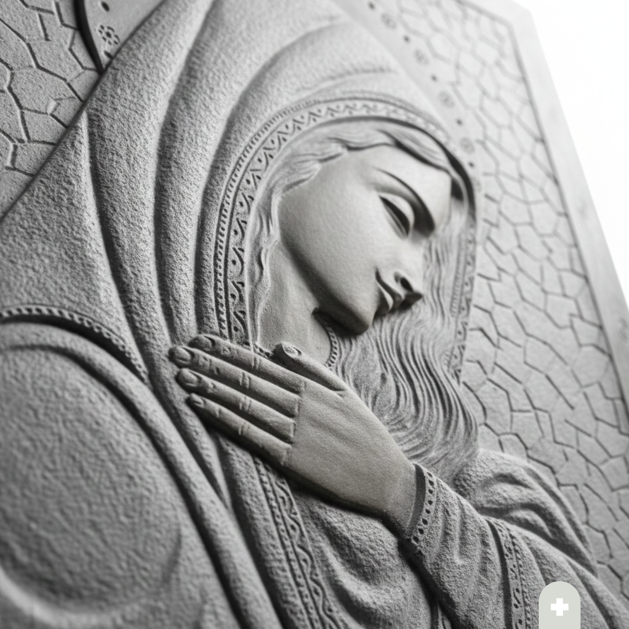 dettaglio-Grande quadro 70x100 cm con scultura a bassorilievo della Madonna di profilo, disponibile in Marmo di Carrara e Rosa Portogallo