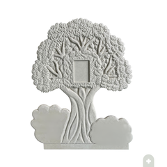 Spalliera monumentale Albero della Vita in marmo resina beige 75x95 cm con alloggiamento per fotoceramica e spazi per epigrafi