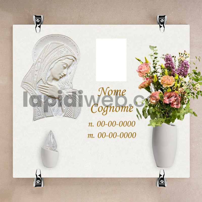 Lapide per loculo a parete con scultura soft design madonna – LL04
