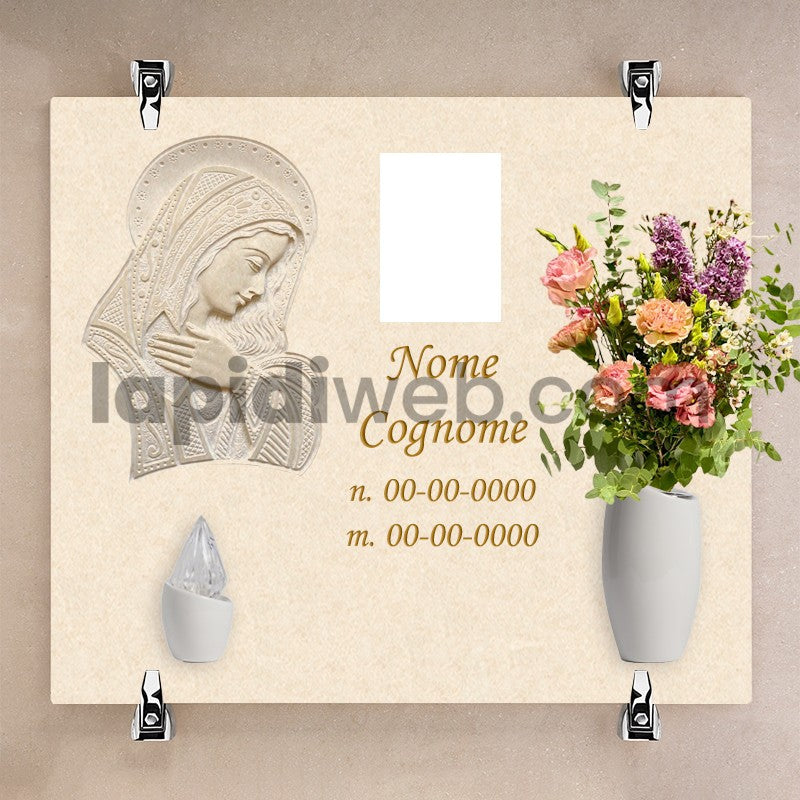 Lapide per loculo a parete con scultura soft design madonna – LL04