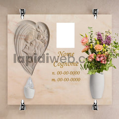 Lapide per loculo a parete con scultura a forma di cuore doppio volto madonna e gesù  – LL02