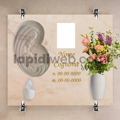 Lapide per loculo a parete con scultura sagomata doppio volto madonna e gesù – LL03